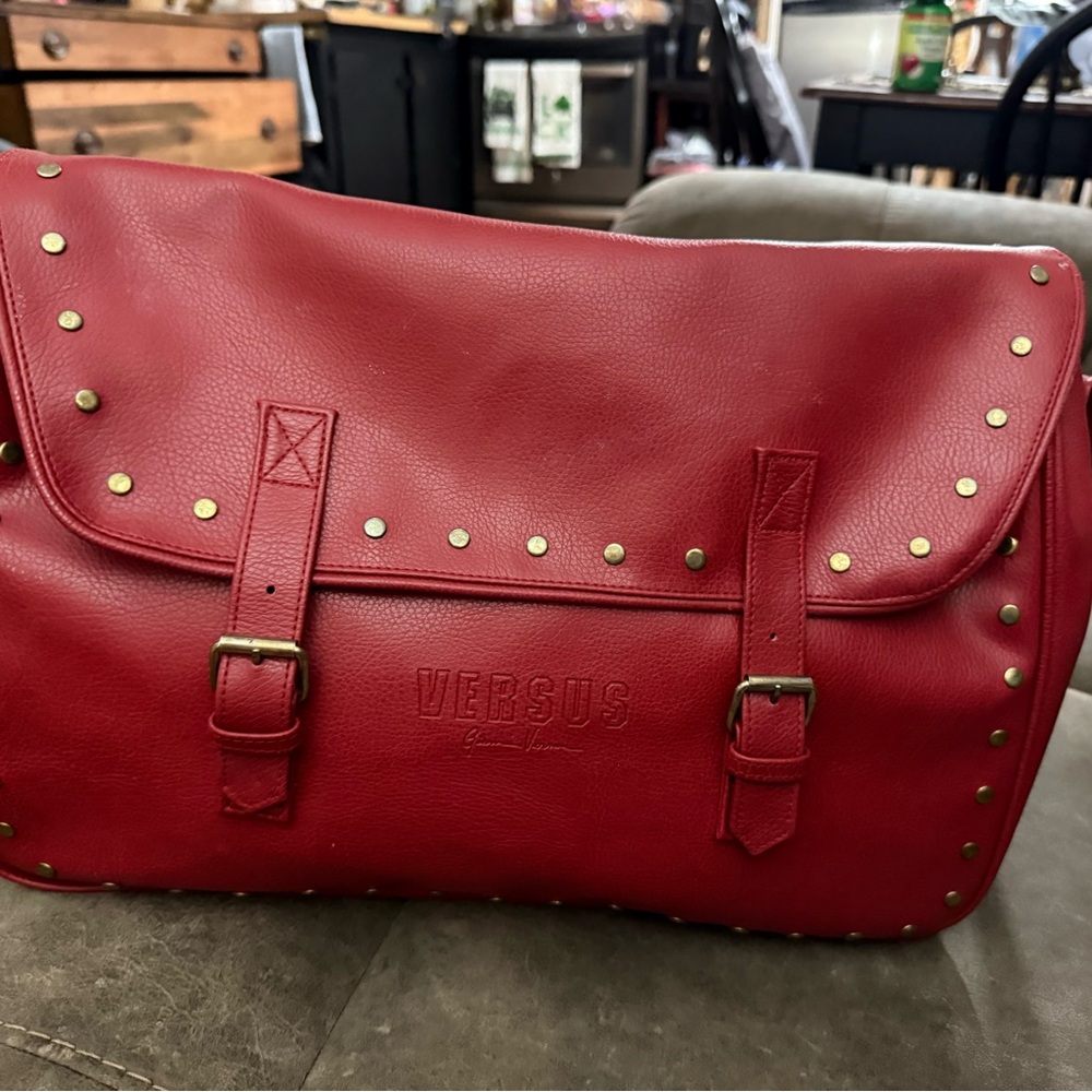 AUTHENTIC Versus by Versace red messenger bag large purse tote VGUC